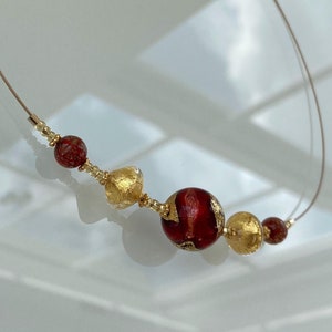 Murano Glass Necklace Red and Gold. Handmade Jewelry with Italian Venetian Art Glass Beads