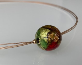 Murano Necklace Multicolor Minimal Ball Necklace. Venetian Glass Modern Necklace Gold. Italian Jewelry