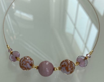 Murano Glass Lavender Necklace. Collier perles de Murano. Bijoux faits main Murano. Jewellery Lampwork. Glass Bead Necklace