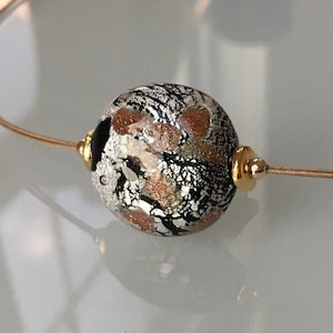 Murano Glass Pendant Necklace: Black Silver Copper, 14kt Gold Filled