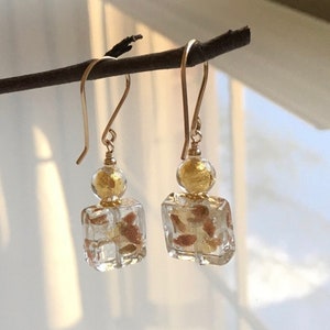 Murano Glass Earrings. Gold Silver and Copper Handmade earrings. Venetian glass Jewelry