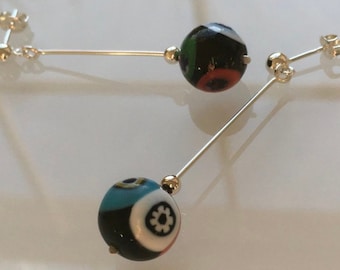 Millefiori Murano-glasörhängen: Venetianska pärlhängen i sterlingsilver