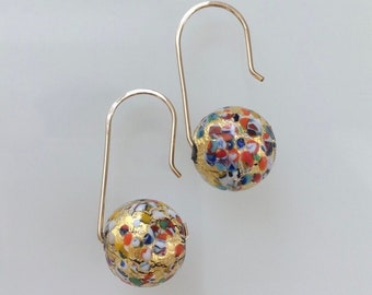 Murano Earrings Klimt Ball with Gold Filled Handmade Ear Wires. Minimal Multicolor Venetian Glass Earrings Contemporary Design
