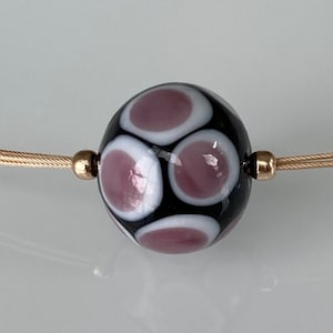 Murano Glass Ball Pendant Necklace: Black Lavender, 14kt Gold Filled