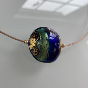 Murano Glass Pendant Necklace: Cobalt Blue, Green, and 24K Gold
