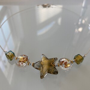 Murano Glass Star Necklace with 24kt Gold foil and Sterling Silver. Gift for Her