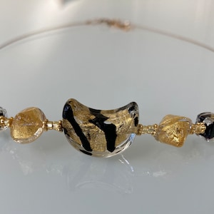 Murano Glass Necklace: Venetian Half Moon Bead, 24kt Gold Foil
