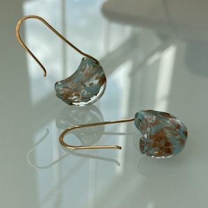 Murano Earrings Turquoise Aquamarine, Half Moon Earrings with 14kt Gold Filled Ear Wires, Venetian Glass Earrings, Gift for Her