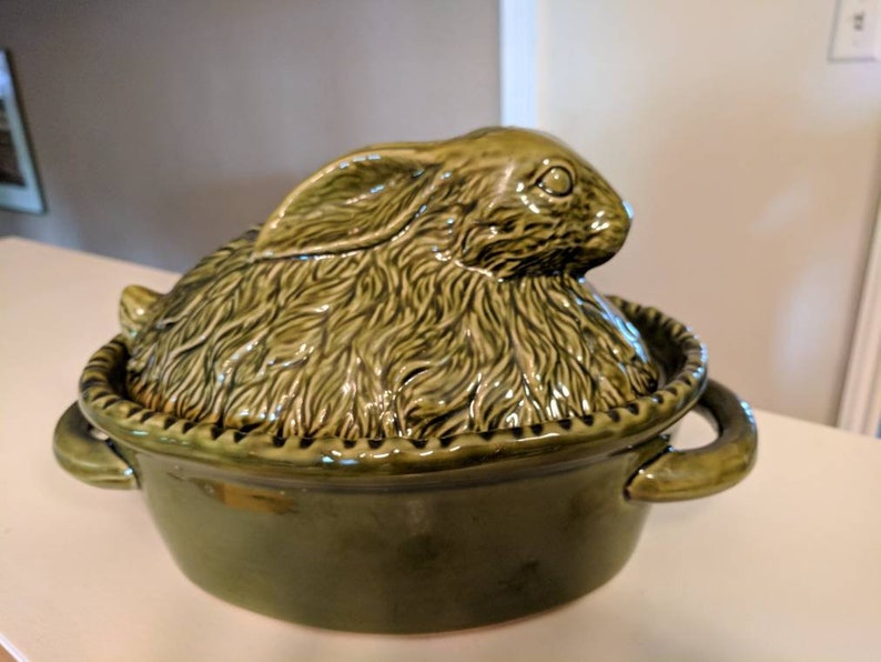Vintage Green Rabbit Serving Dish