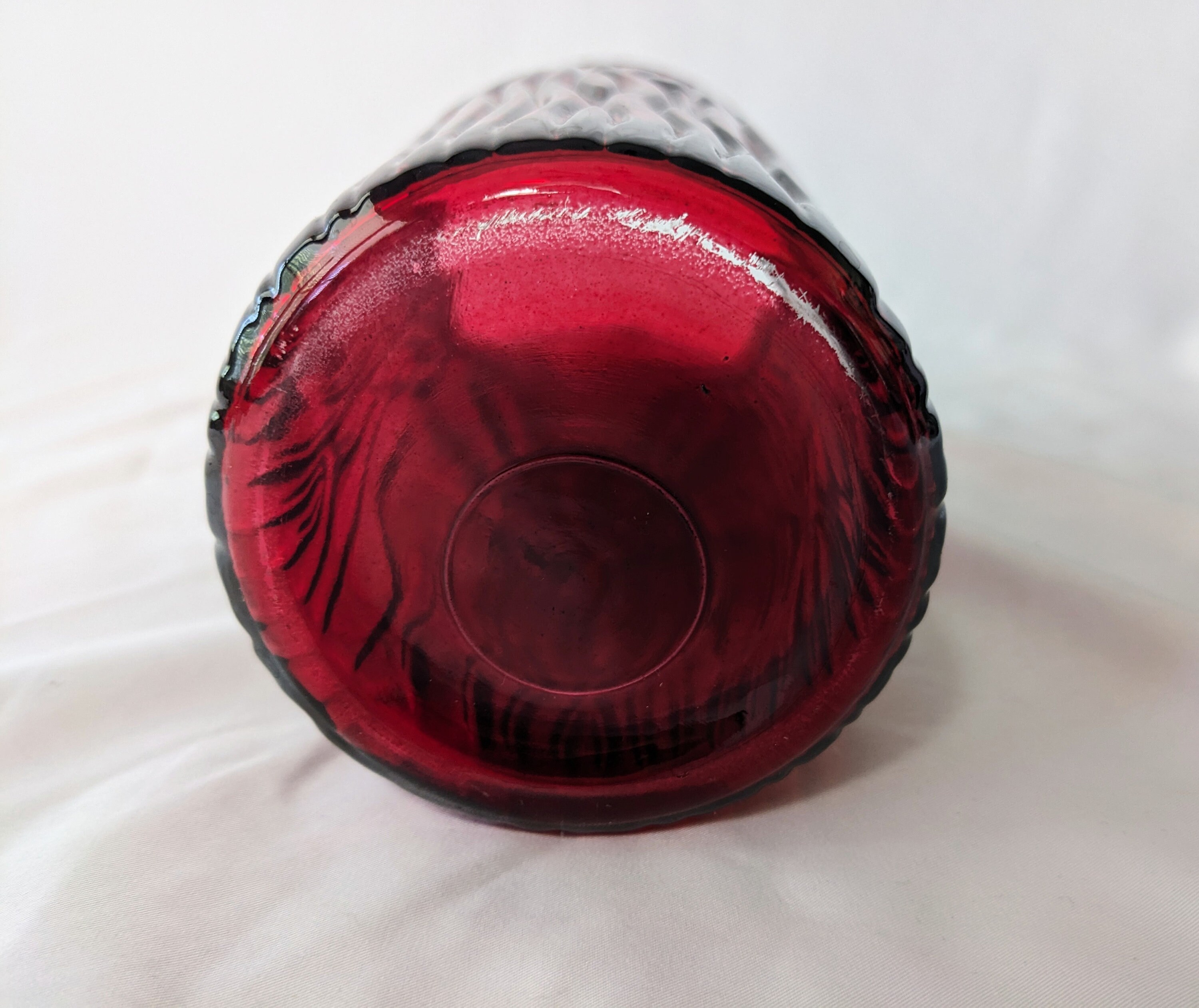 Vintage Red Glass Flower Vase Bark Texture 9 1/2 Tall Etsy