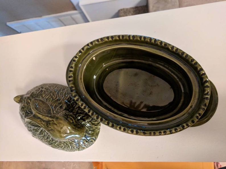Vintage Green Rabbit Serving Dish