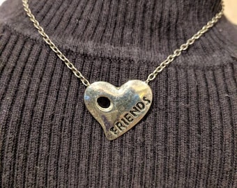 Silver Tone Friends Heart Necklace