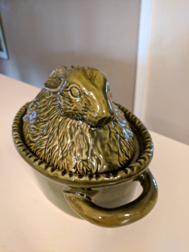 Vintage Green Rabbit Serving Dish