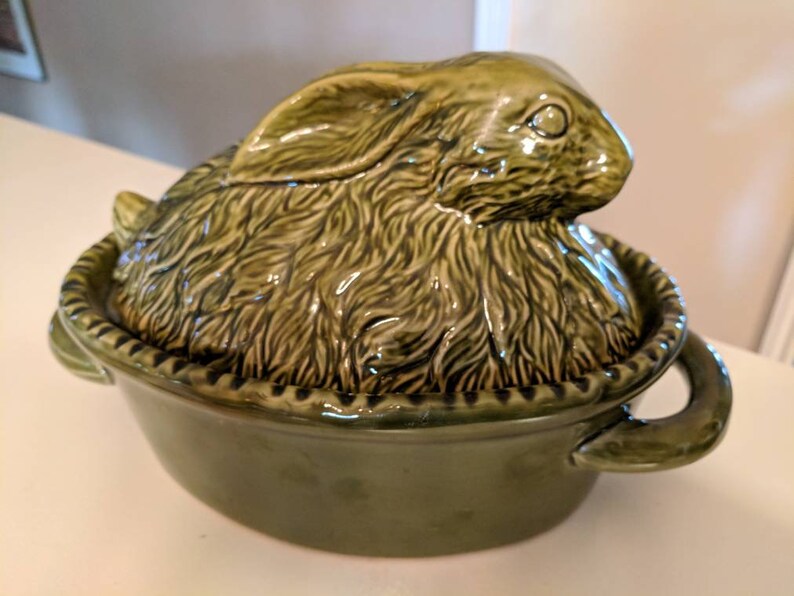 Vintage Green Rabbit Serving Dish