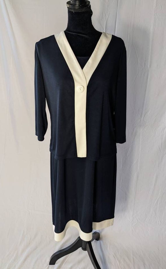 Vintage Robbie Bee 2 PC Dress W/Jacket Navy & Whit