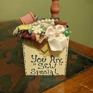 Vintage Small Wooden Sewing Theme Block You Are Sew Special Decor W/Sewing Notions