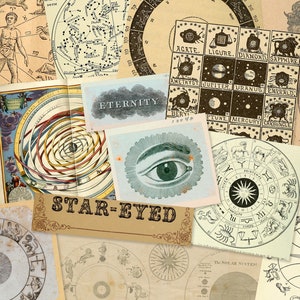 Vintage Astrologie Ephemera Kit, 54 Illustrationen von Horoskopen Sternzeichen für Kunst Journal Junk Journal Sternzeichen Collage Altar Kunst
