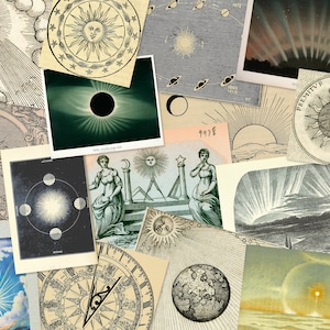 Vintage zonne-heks afdrukbare ephemera kit, 64 zon magische illustraties zonne-heks kunst dagboek zon collage kunst kosmische heks zon heks kunst