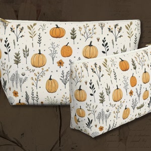 Fall Floral Big Pouches Pumpkin Makeup Pouches Autumn Pattern Stationary  Pouch Cosmetic Zipper Pouches 