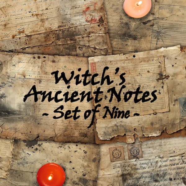 Witch's Ancient Notes printable set of 9 texture papers for grimoire junk journal witchy art journal Halloween art collage cards ephemera