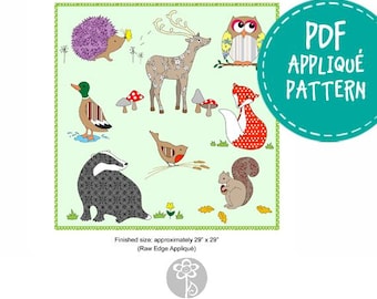 Woodland Friends - Raw Edge Applique Patchwork Downloadable Pattern