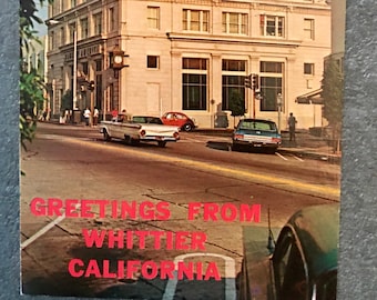 Greetings From Whittier California Vintage Postcard, Hometown of Richard Nixon, Bank of America Building, Unposted, Souvenir Ephemera