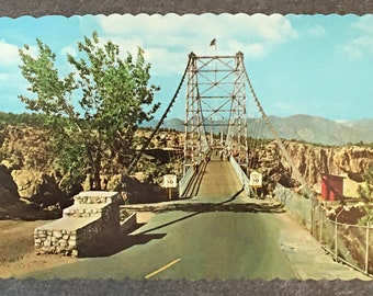 View at the Royal Gorge, Canon City, Colorado Vintage Postcard - Suspension Bridge, 1053 Above the Arkansas River, Denver and Rio Grand RR