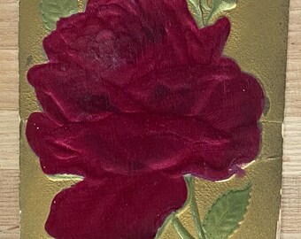 Vintage Embossed Birthday Greetings Postcard, 1909 Velvet Red Rose Birthday Card, Collectible Antique Post Card, Ephemera Collector