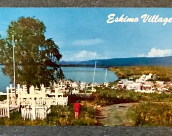 Eskimo Village and Graveyard Vintage Postcard, Arctic Region of Alaska, Color by Mike Roberts, Unposted, Postcrossing, Souvenir Ephemera