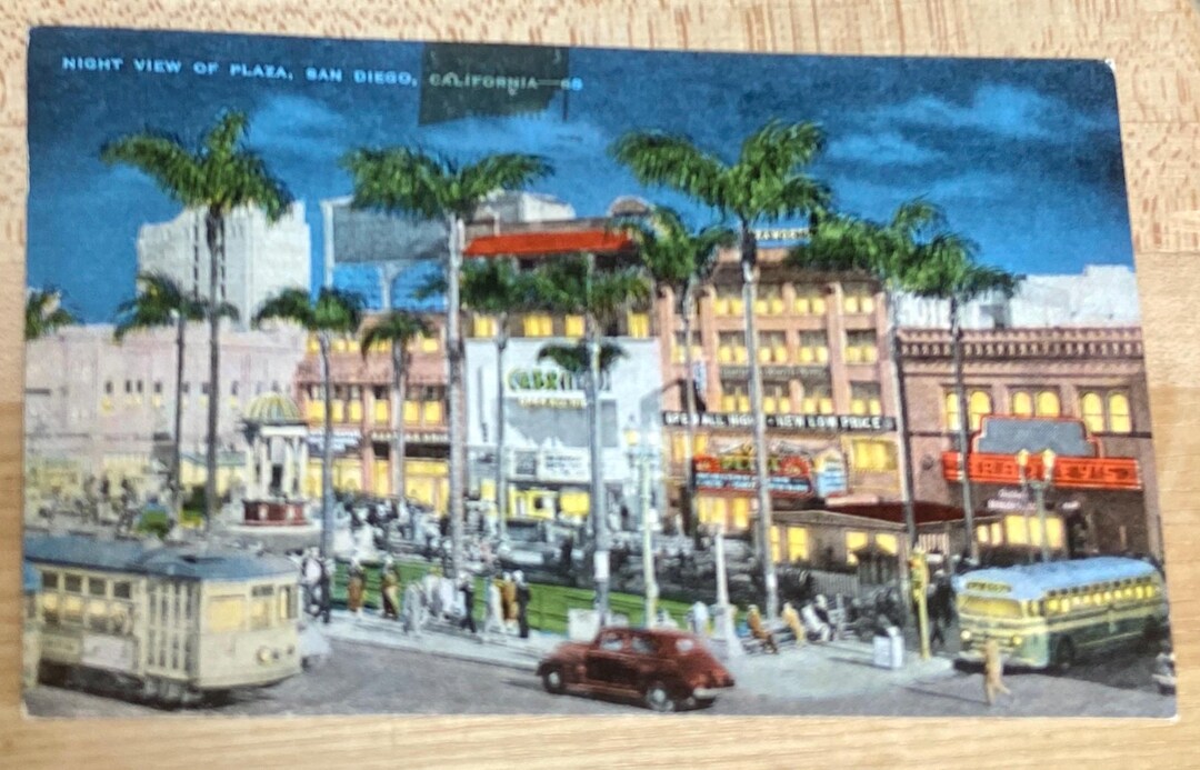 San Diego California Plaza View Vintage Postcard, Posted 1950s, 1-cent ...