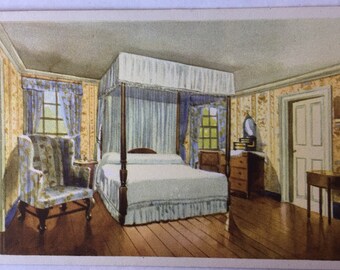 Vintage Color Postcard - General Washington's Bed Chamber Mt. Vernon - Home and Tomb of Washington - Frame Quality History Lovers Gift