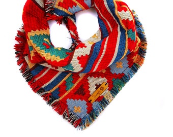 Frayed Red Boho Cherokee Puppy Dog Bandana Tie on Scarf