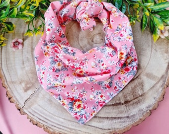 Pink Vintage Floral Puppy Dog Bandana - Tie On