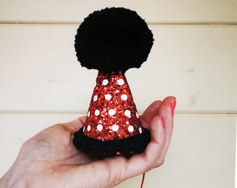 Red & Black Minnie Polka Dot Glitter Party DOG Hat
