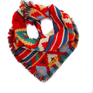 Frayed Red Boho Cherokee Puppy Dog Bandana Tie on Scarf - Handmade in the UK