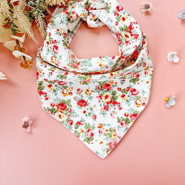 Cream Vintage Floral Puppy Dog Bandana - Tie On