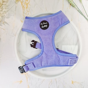 Pastel Purple Cord Dog Harness: Luxury Soft Fabric, Adjustable Fit Corduroy. size XS-L - (optional lead)