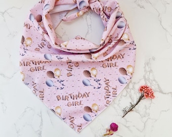 Birthday Girl Dog Bandana: Pink Party Scarf, UK Handmade