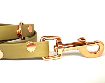 Khaki Biothane Puppy / Dog Lead with Rose Gold or Stainless Steel Fittings - 16mm wide (1.6cm)