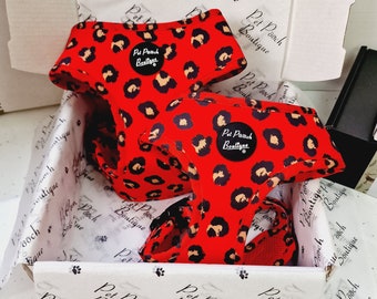 Red Leopard Puppy Dog Harness - Clearance sale  - optional flower/bow tie accessory