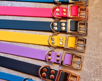 Waterproof Biothane Dog Collar or Lead: Rose Gold/Stainless Steel, 25mm