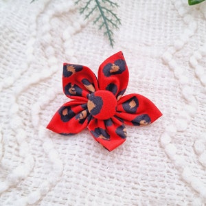 Red Leopard Detachable Flower Dog Collar Accessory - Handmade in the UK