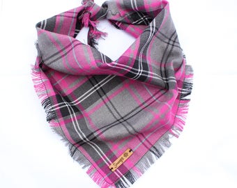 Frayed Buffalo Pink Plaid Check Puppy Dog Bandana Tie on Scarf