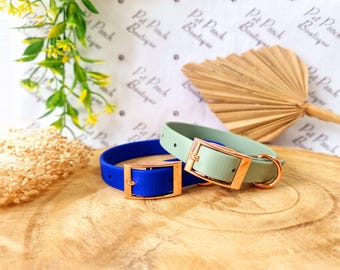Waterproof Biothane Dog Collar or Lead: Rose Gold/Stainless Steel, Large