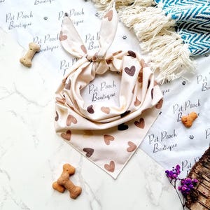 Natural Hand Drawn Hearts Puppy/Dog/Cat Tie on Bandana - Sizes XS-L - UK handmade (love hearts) - Handmade in the UK - Free uk postage