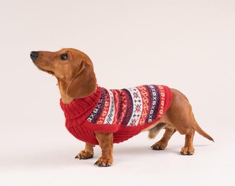 Red Heritage Alpaca Wool DOG Sweater/Jumper - Alqo Wasi - handmade