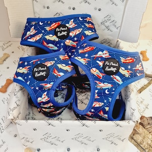 Racing Rocket Ships Puppy Dog Harness - XS - L - reduced to clear