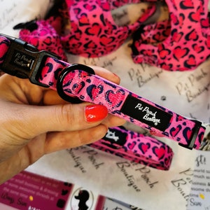 Pink Leopard Heart Dog Collar