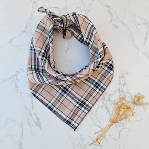 Classic Beige Barkberry Tartan/Plaid Puppy Dog Bandana - Handmade in the UK - Free uk postage