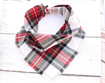 Frayed Alfies Red & White Plaid Dog Bandana Tie on Scarf